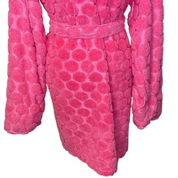 Aegean Short Plush Fuzzy Polkadot Robe Pink OS - Picture 6 of 12